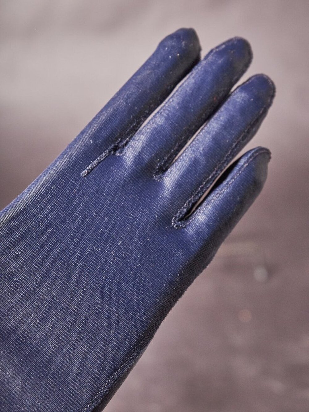 1950s Van Roalte Navy Blue Nylon Mid Length Gloves